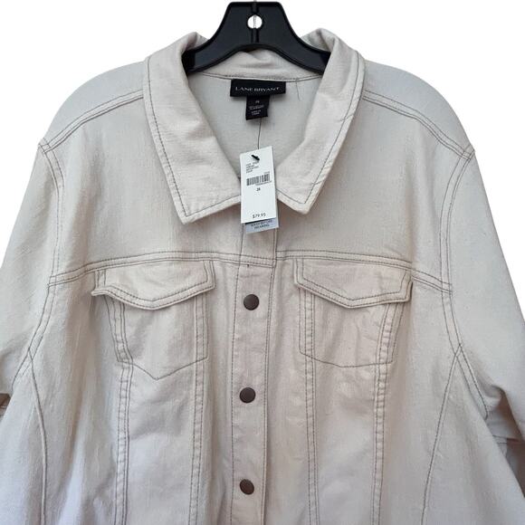 Lane Bryant Women’s Ivory Jean Jacket Snap Closure Bomber Biker Plus Size 28 - Picture 4 of 15